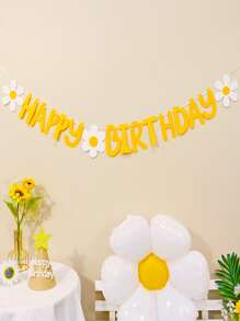 1 lá cờ kéo trang trí hình hoa và chữ, - Màu vàng - Xem 1