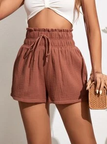 SHEIN VCAY 紙袋腰前打結短褲 - 鏽棕色 - 查看 6