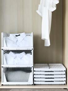 1pc Hollow Out Design Foldable Clothes Storage Box, White Plastic Adjustable Closet Shelf For Clothing Storage - White - View 4