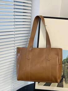 極簡單肩托特包 - 棕色 - 查看 4