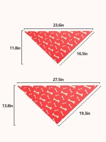 Supet 1入組骨圖案寵物方巾 - 紅色 - 查看 3