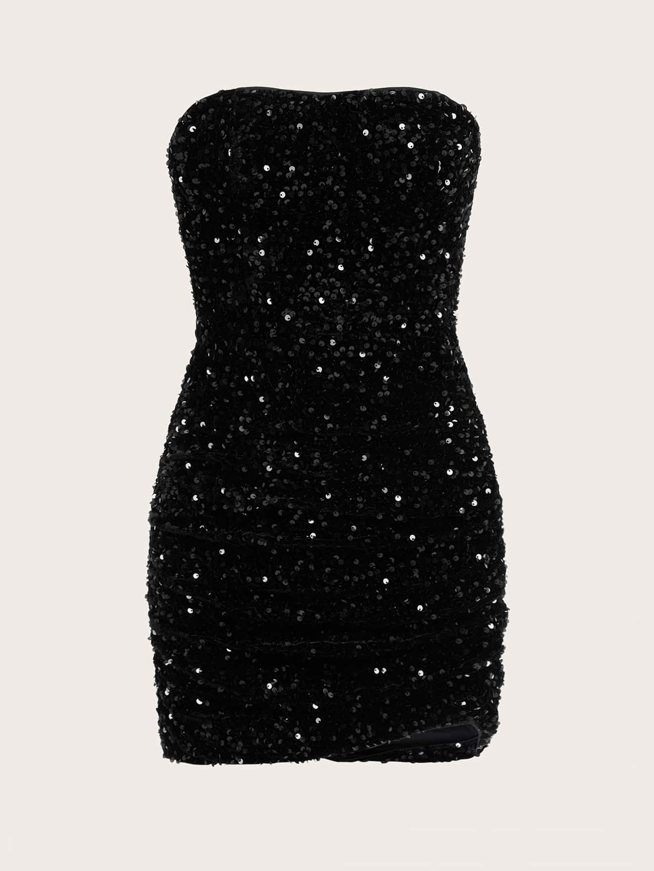 shein black sequin dress ICON Tube Bodycon Date Night Size:l-dd