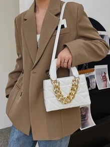 靜謐奢華拼接鏈條裝飾方形包,適用於教師禮物、女性、新手和白領工人、女性商務/通勤/工作/辦公室、節日/假期包包 - 白色 - 查看 4