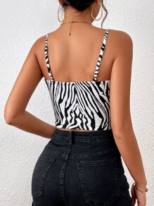 SHEIN Privé Top de tirantes con estampado de rayas de cebra - Negro - Ver 2