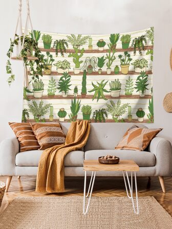 1入置物架水彩盆栽綠色裝飾畫布藝品,版權買斷