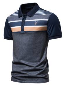 Manfinity Men Striped & Elk Print Polo Shirt - Multicolor - View 3
