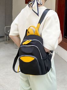 Mochila funcional impermeable y liviana de dos tonos - Negro - Ver 2