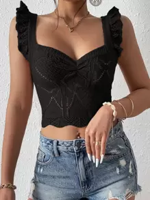 Chiquease Ruffle Trim Ruched Bust Crop Top - Black - View 1