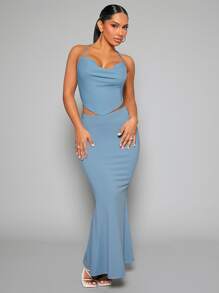 SHEIN SXY 素色魚尾短裙 - 霧霾藍 - 查看 3