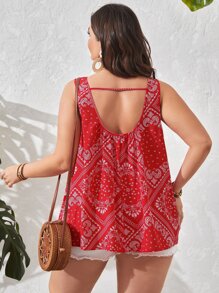SHEIN VCAY 大碼佩斯利絲巾圖案背心上衣 - 紅白色 - 查看 1