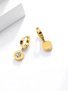 羅馬數字細節方晶鋯石裝飾耳墜 - 金黃色 - 查看 2