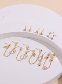 13 Cái/bộ Thời Trang Nữ Đính Đá Cubic Zirconia Và Bông Tai Trang Trí Trái Tim Để Trang Trí Hàng Ngày - Vàng - Xem 2