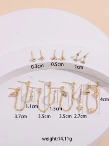 13 Cái/bộ Thời Trang Nữ Đính Đá Cubic Zirconia Và Bông Tai Trang Trí Trái Tim Để Trang Trí Hàng Ngày - Vàng - Xem 4