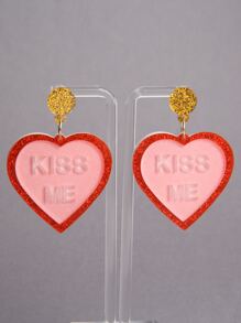 Slogan Graphic Heart Drop Earrings - Multicolor - View 1