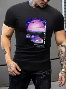 Manfinity Men Car & Letter Graphic Tee - Black - View 1