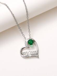 Cubic Zirconia Heart Pendant Necklace - Green - View 1