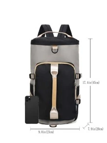 Mochila funcional de color combinado con diseño de hebilla - Gris - Ver 4