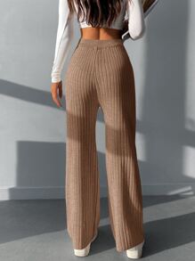 RueChic Pantalones unicolor tejido de canalé - Camel - Ver 2