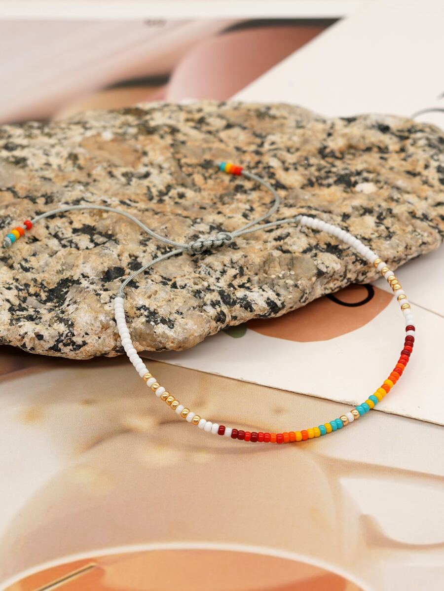 撞色珠子裝飾手環 - 彩色 - 查看 1