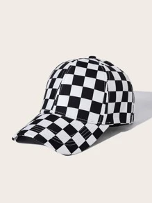 Gorra de béisbol con patrón de cuadros - Blanco y Negro - Ver 1