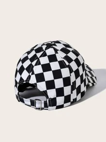 Gorra de béisbol con patrón de cuadros - Blanco y Negro - Ver 2