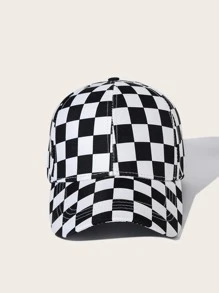 Gorra de béisbol con patrón de cuadros - Blanco y Negro - Ver 3