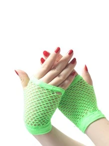 1對純綠色半指手套-時尚無指網眼手套,適用於派對和更多場合 - 綠色 - 查看 1