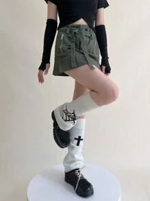 1pair Girls' Colorful Spider Web Decor Warm And Sweet Knitted Socks, Suitable For Spring, Autumn And Winter, For Halloween - White - View 2