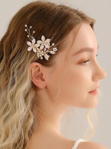 Rhinestone & Flower Decor Elegant Bridal Hair Clip For Wedding Boho Tiaras. Valentine's Day Accessories - Gold - View 3