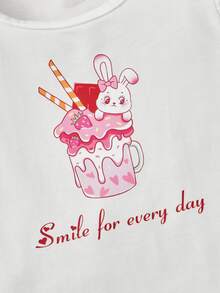 SHEIN Toddler Girls Cartoon & Slogan Graphic Ruffle Trim Tee - White - View 3