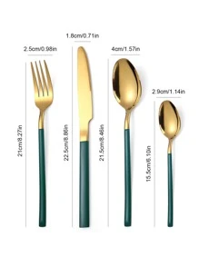 4/16/24 piezas Juego de cubertería de acero inoxidable, adecuado para restaurantes, hoteles, bodas, fiestas, regalo - Multicolor - Ver 2