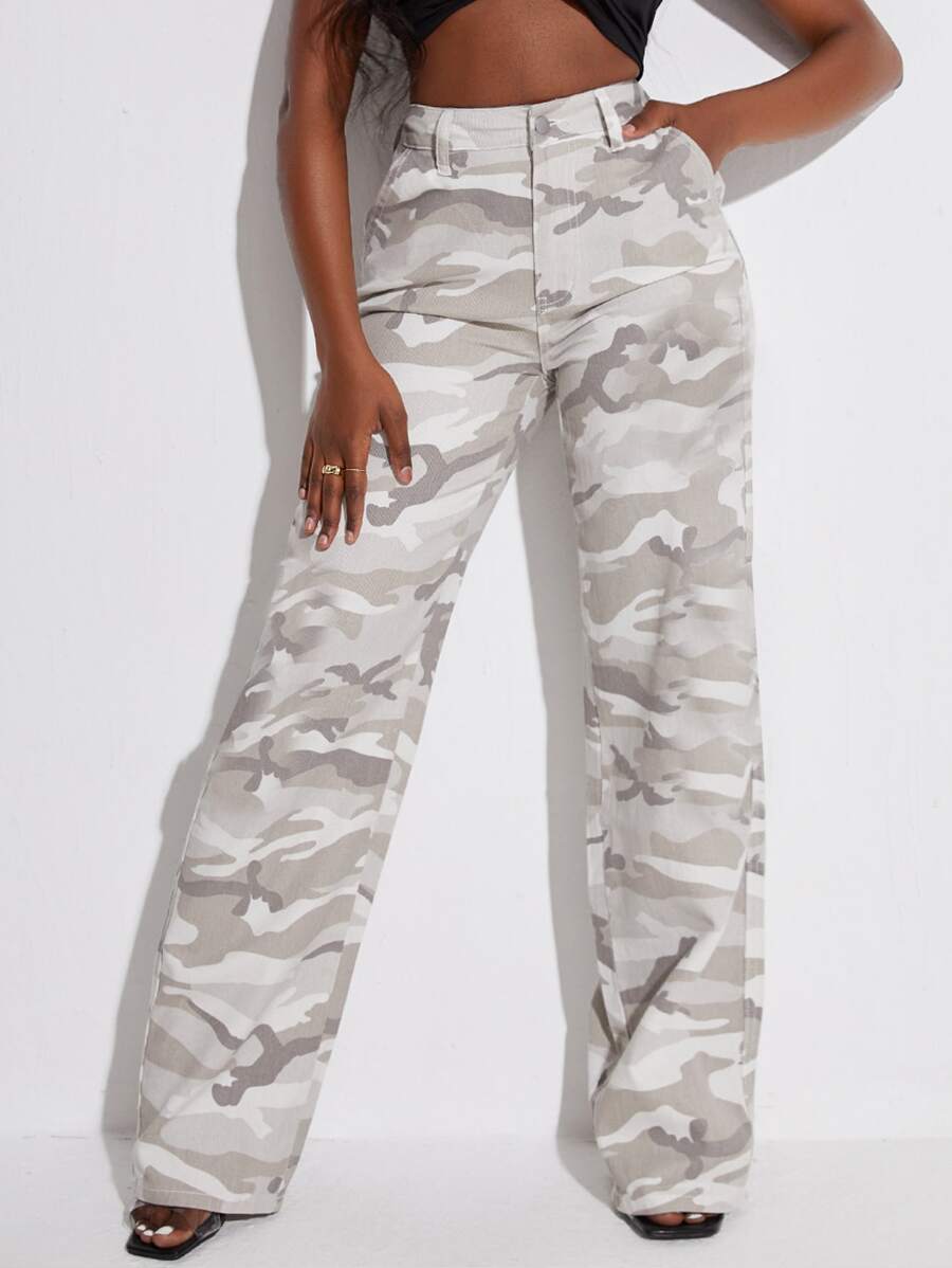 Quần jean nữ Nút Túi Dây kéo Ngụy trang - Nhiều màu - Xem 1