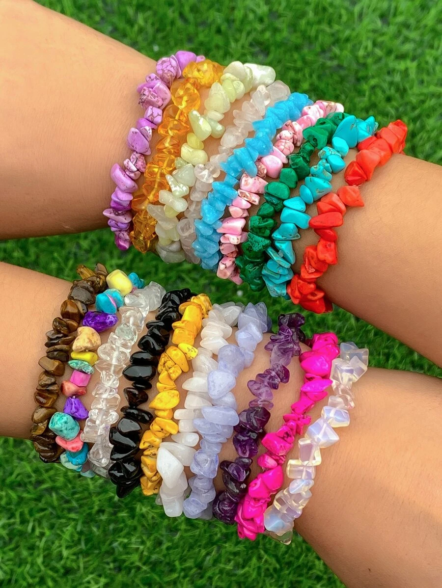 1入組隨機色石頭裝飾串珠手鏈 - 彩色 - 查看 1