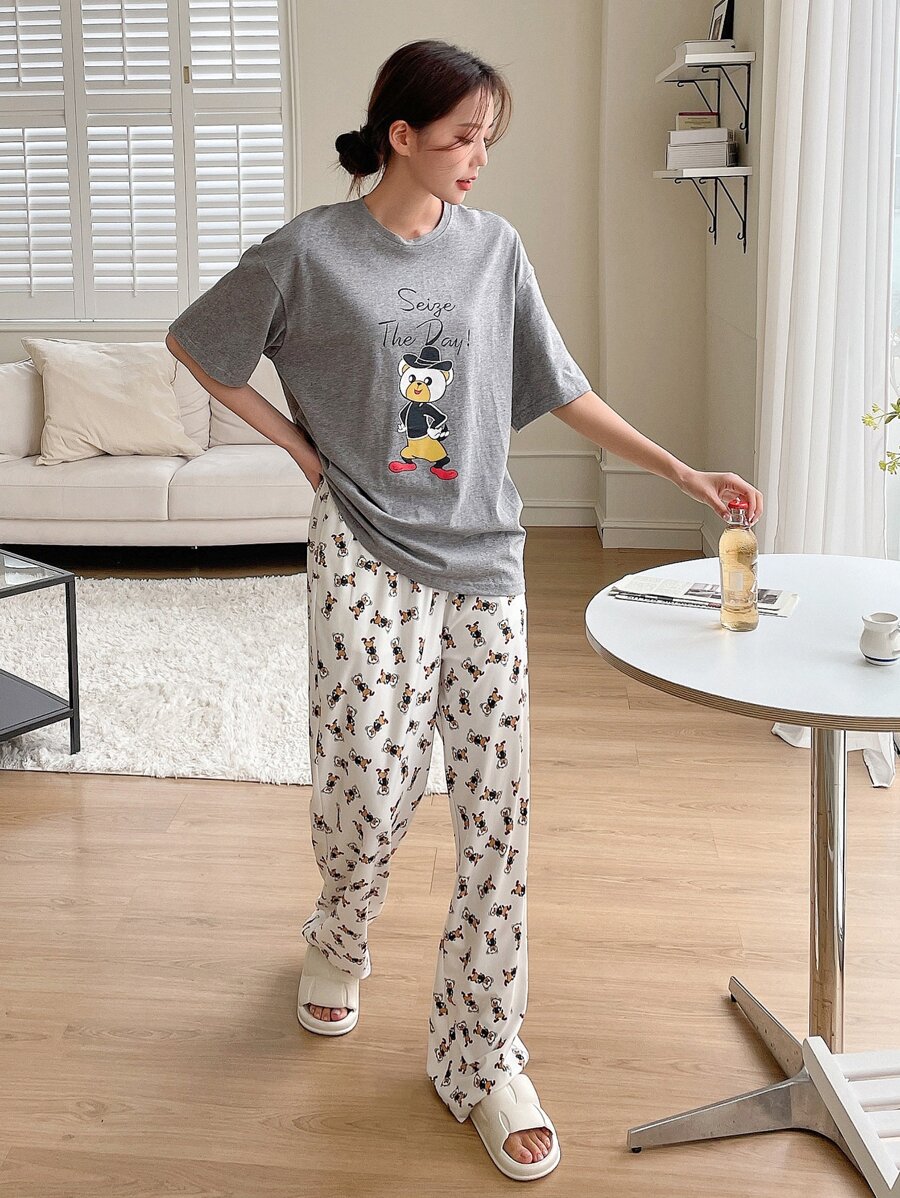 DAZY 卡通图案落肩休闲套装睡衣