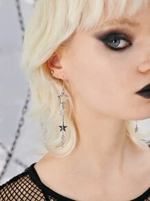 ROMWE Grunge Punk 星星耳墜 - 銀色 - 查看 1