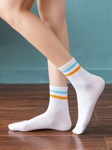 5雙簡約雙條紋女襪 - 彩色 - 查看 2