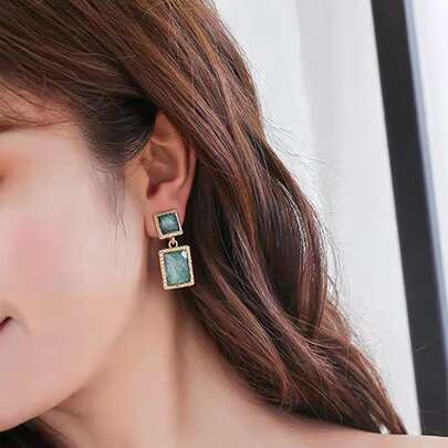 Rhinestone Decor Geometric Drop Earrings