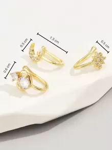 3pcs/set Cubic Zirconia Moon & Star Decor Nose Ring Copper Popular Piercing Body Jewelry Gift For Women & Men