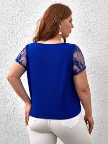 SHEIN Clasi 大碼蕾絲拼接上衣 - 寶藍色 - 查看 2