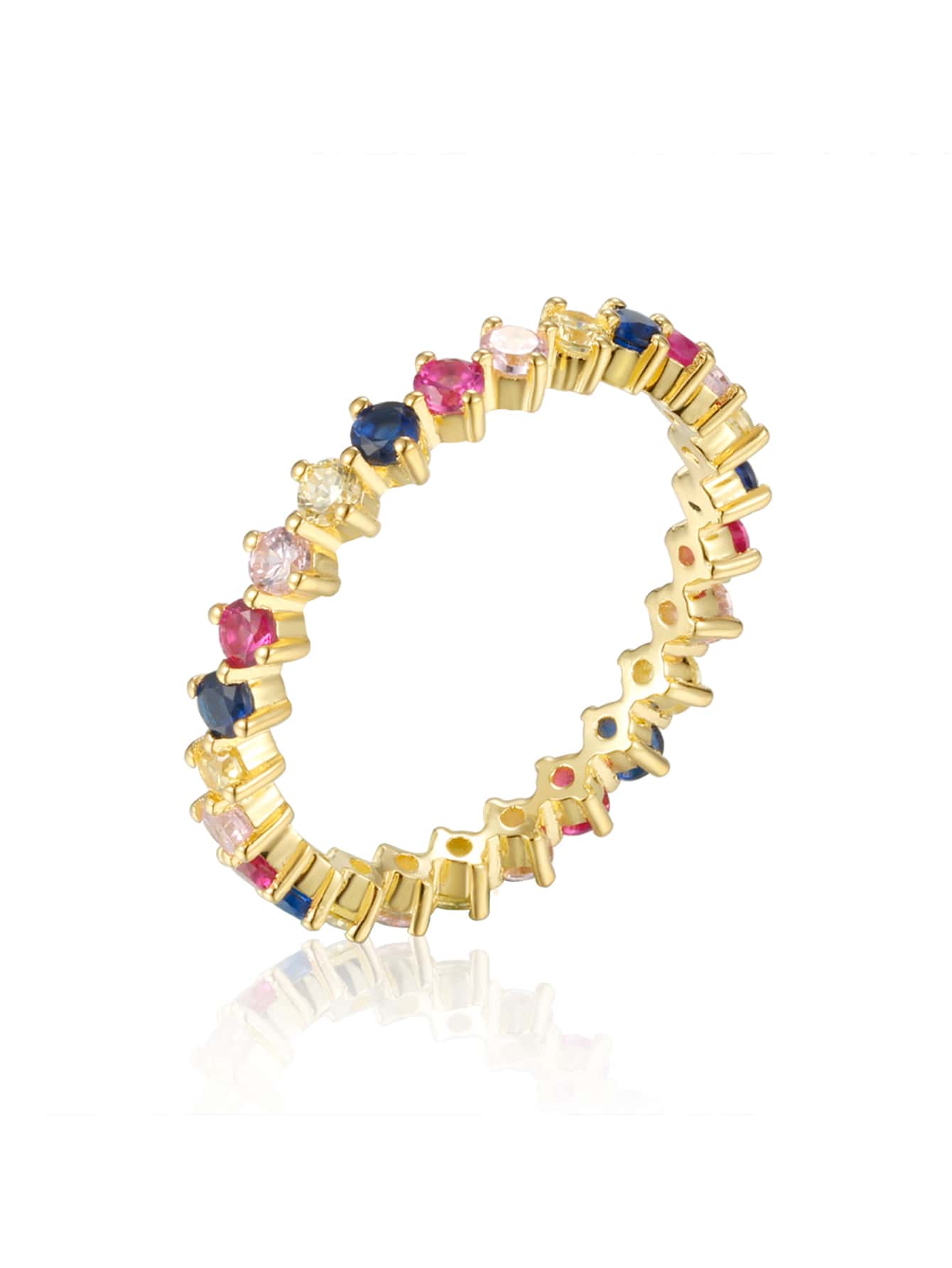 Cubic Zirconia Decor Silver Ring - Yellow Gold - View 1