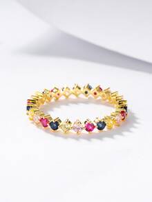 Cubic Zirconia Decor Silver Ring - Yellow Gold - View 2