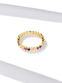 Cubic Zirconia Decor Silver Ring - Yellow Gold - View 4