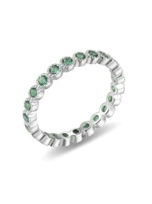 Cubic Zirconia Decor Silver Wedding Band - Silver - View 1