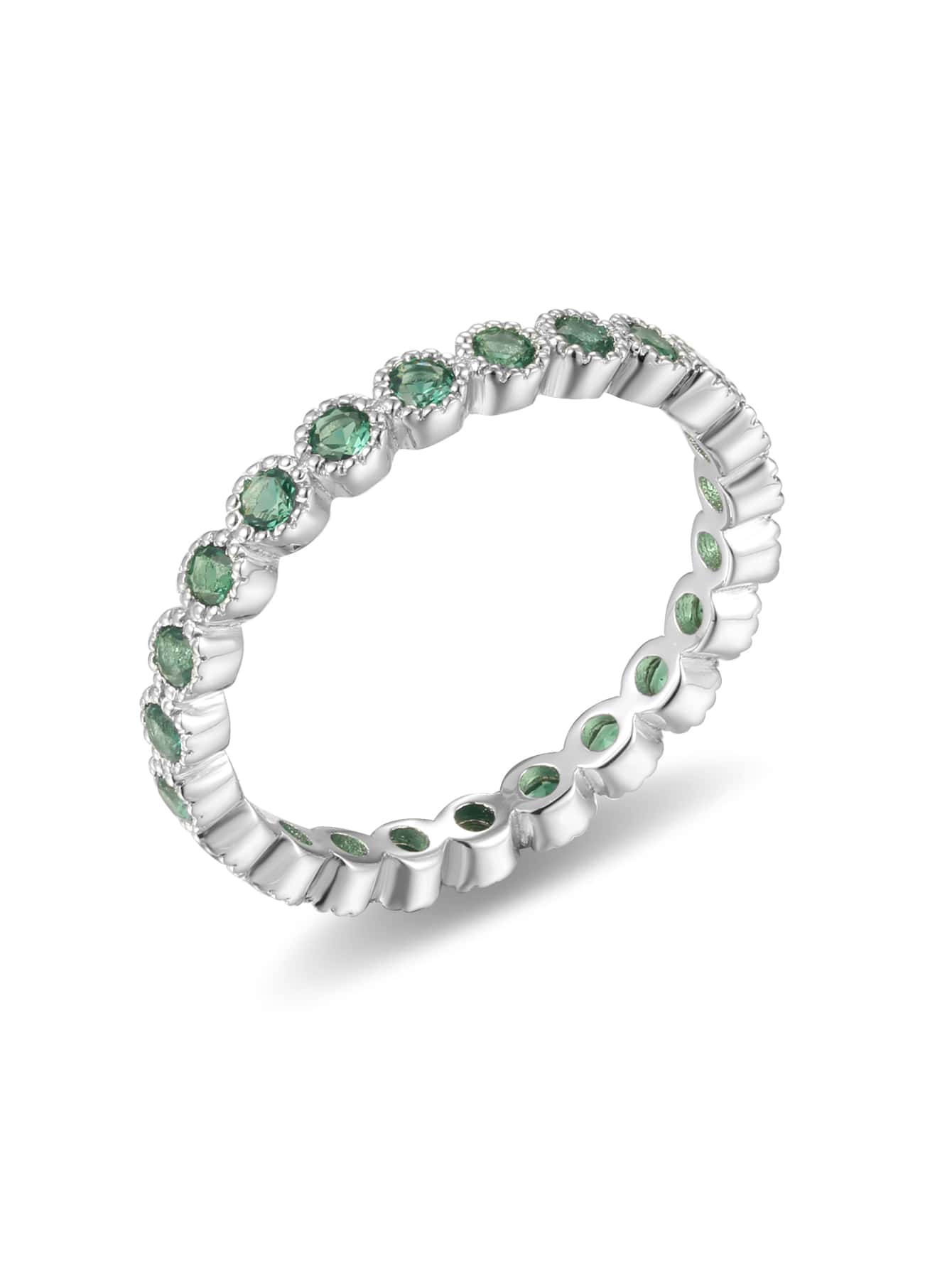 Cubic Zirconia Decor Silver Wedding Band - Silver - View 1