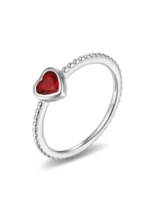 Cubic Zirconia Heart Decor Silver Wedding Band - Silver - View 1