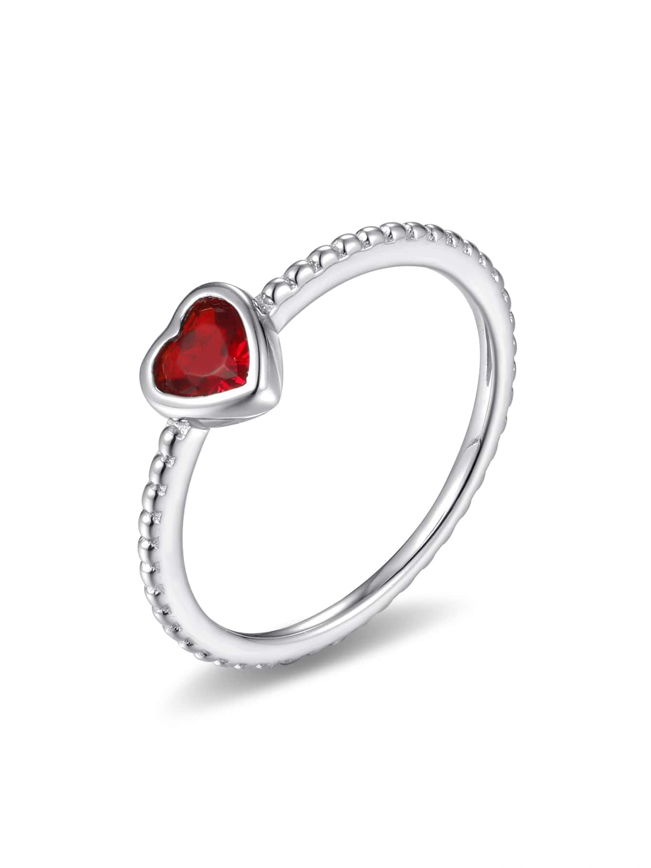 Cubic Zirconia Heart Decor Silver Wedding Band - Silver - View 1