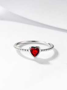 Cubic Zirconia Heart Decor Silver Wedding Band - Silver - View 2