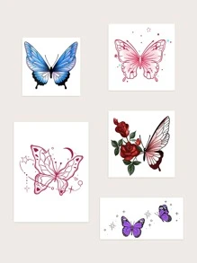 5 feuilles Sticker De Tatouages Motif Papillon - Multicolore - Voir 1
