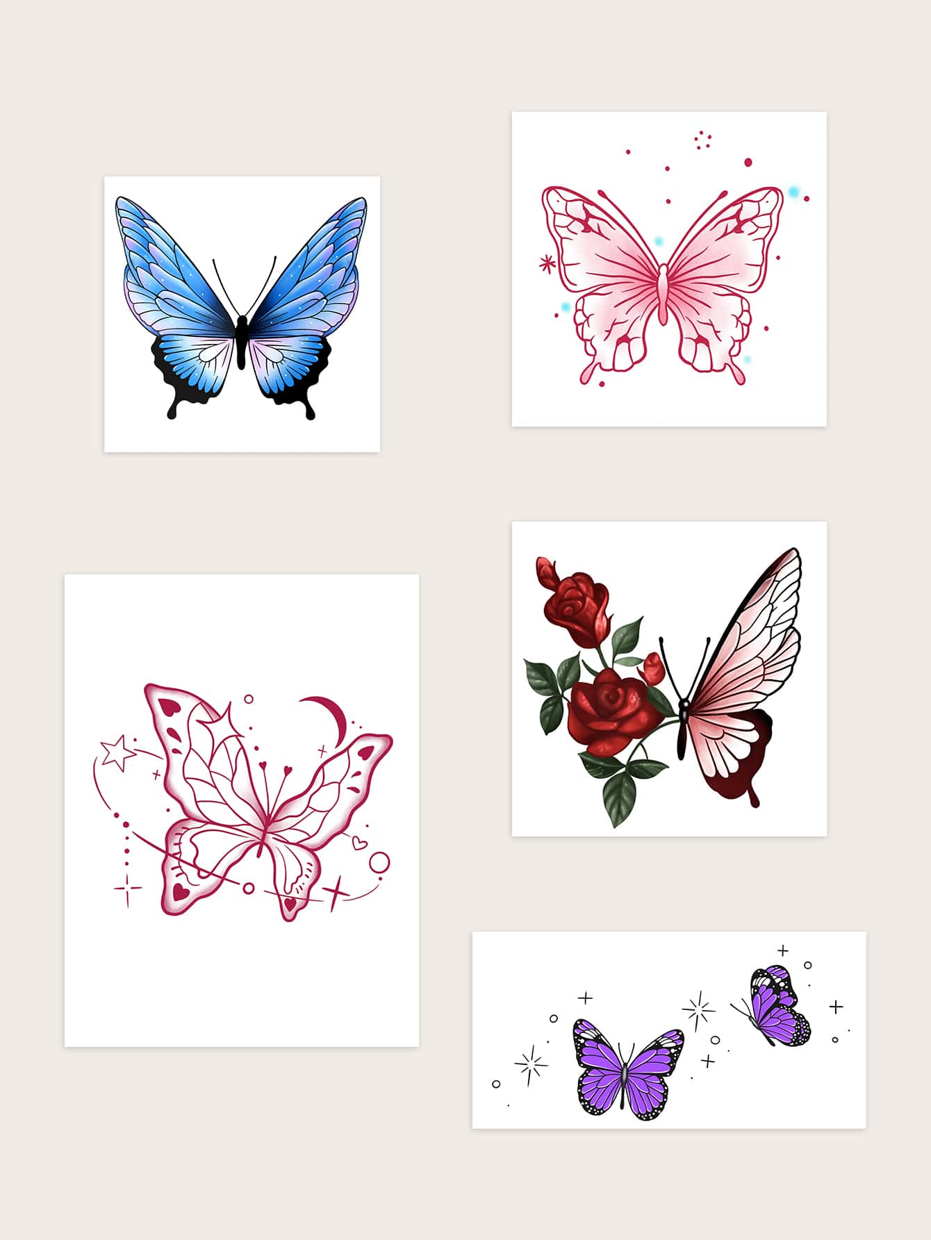 5 feuilles Sticker De Tatouages Motif Papillon - Multicolore - Voir 1