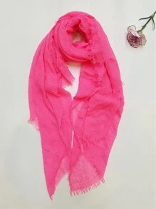 素色毛邊緣圍巾 - 玫紅色 - 查看 2